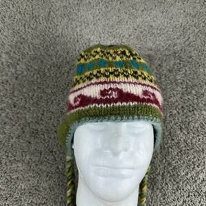 Lost Horizons Beanie Womens One Size Green Wool Knit Tassel Hat Made In Nepal